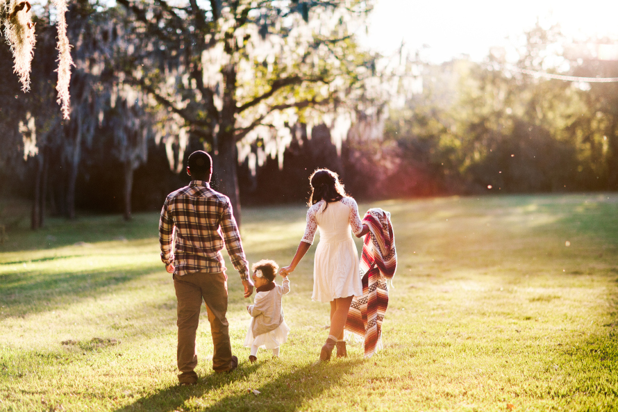 Family walking in a park